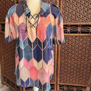 Stained glass print top- NWOT